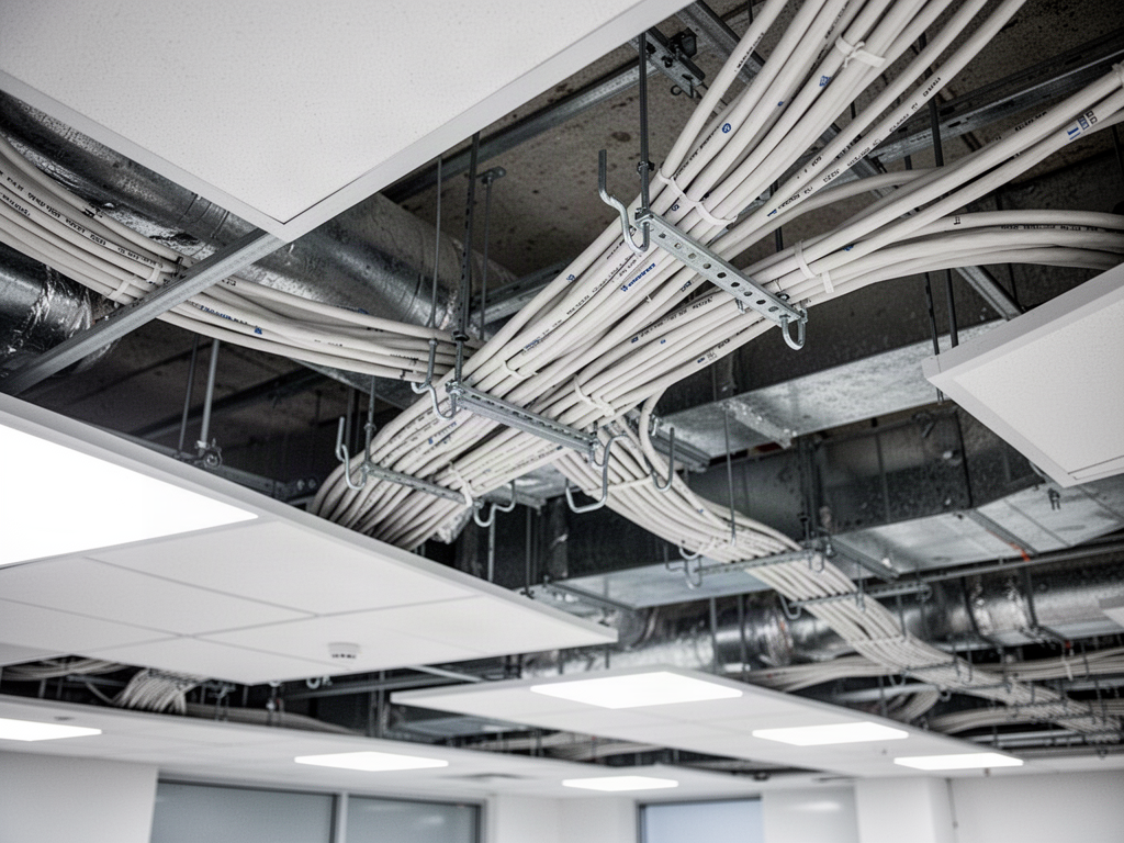 Plenum ceiling space with HVAC returns and cable trays