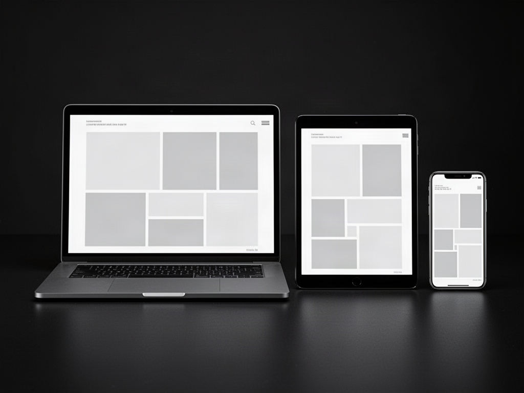 Responsive mobile website design layouts shown on multiple smartphone screens